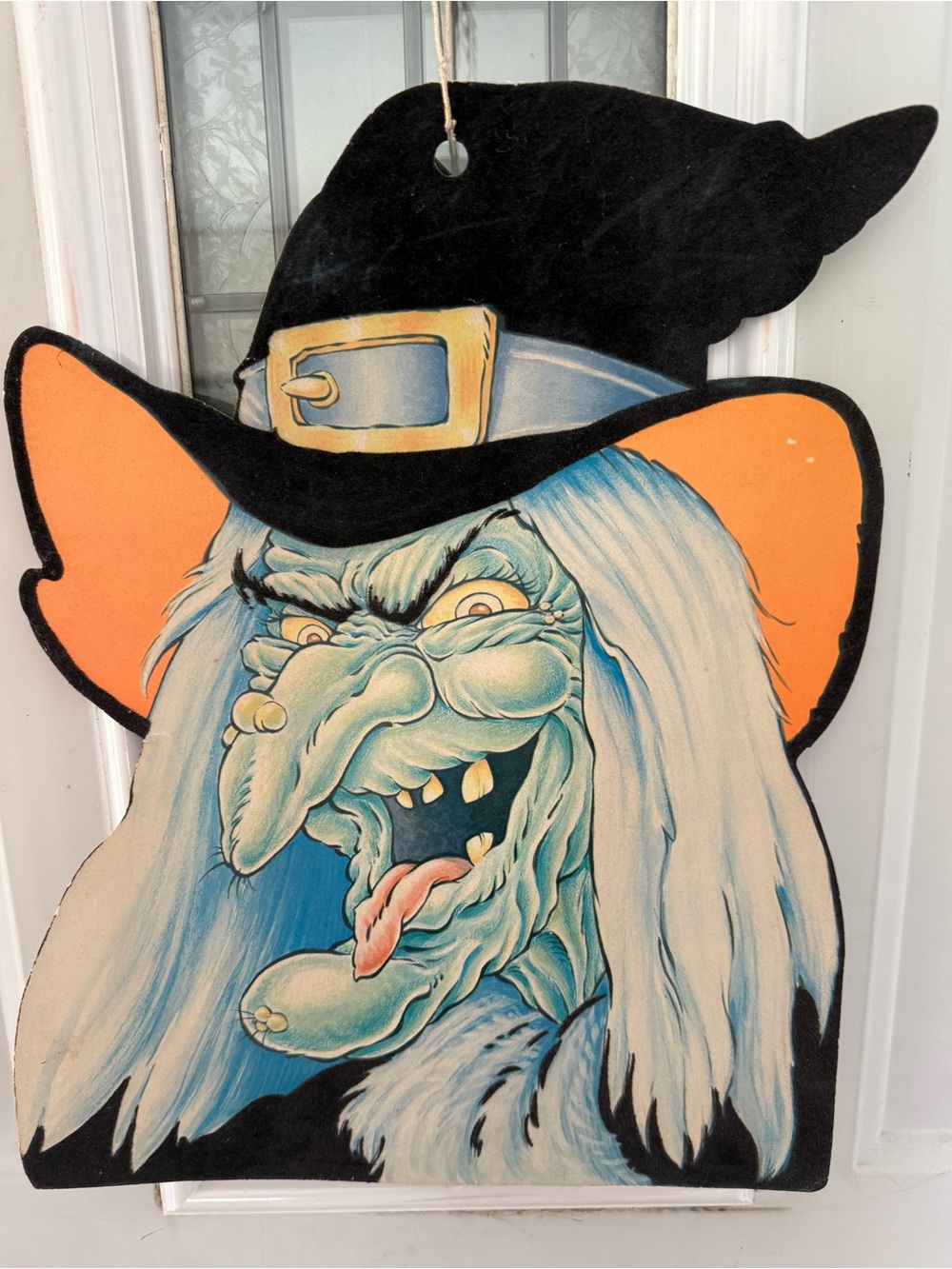 Vintage 80’s Eureka Halloween Witch Die Cut Flocked Black Accents